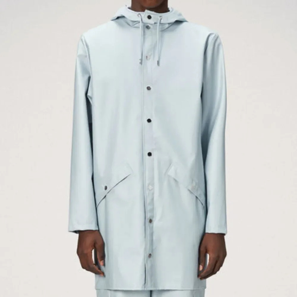 Rains Women's Sky Fishtail Hem Button Down Long Jacket Size Large
